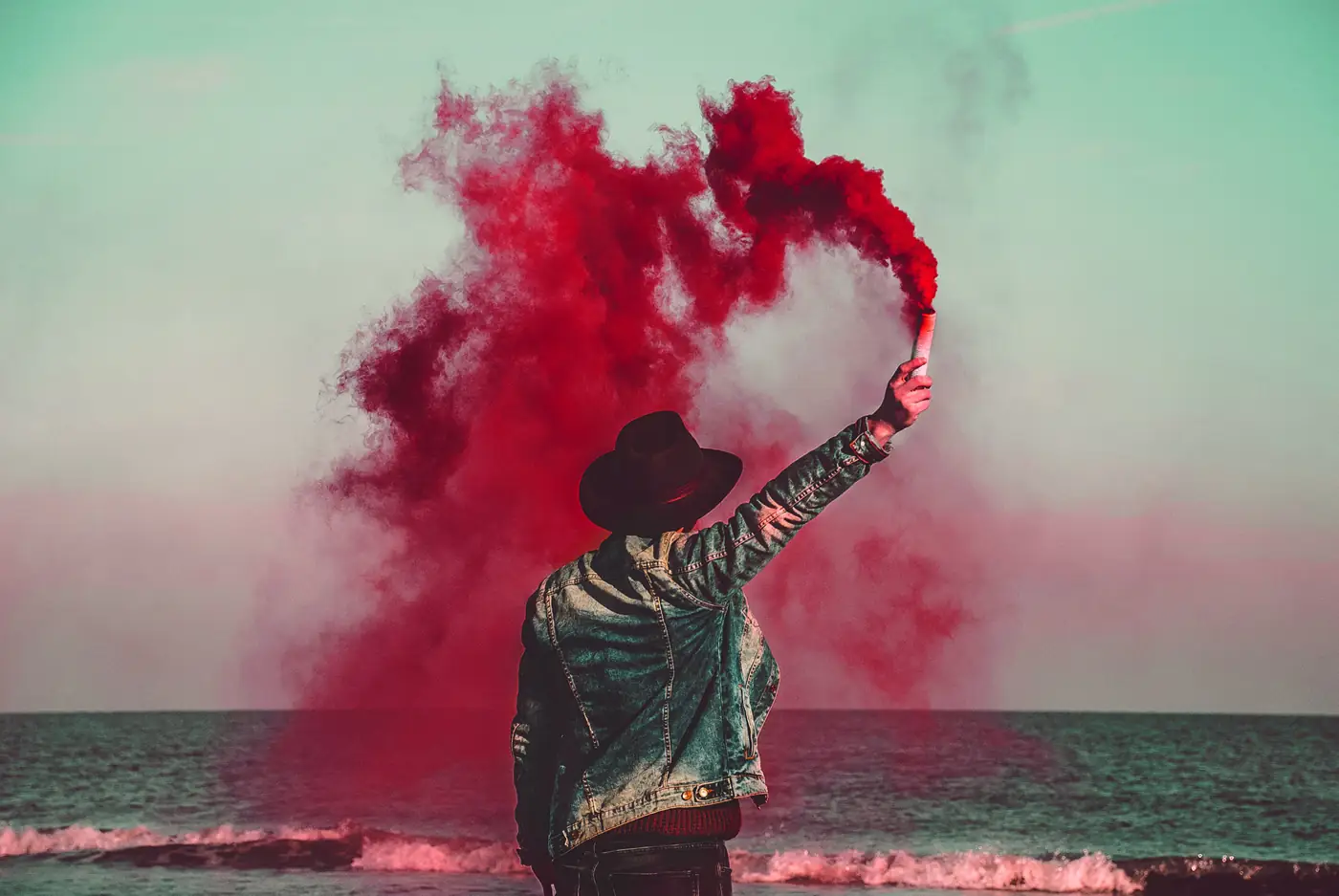 Creative content shoot with coloured smoke